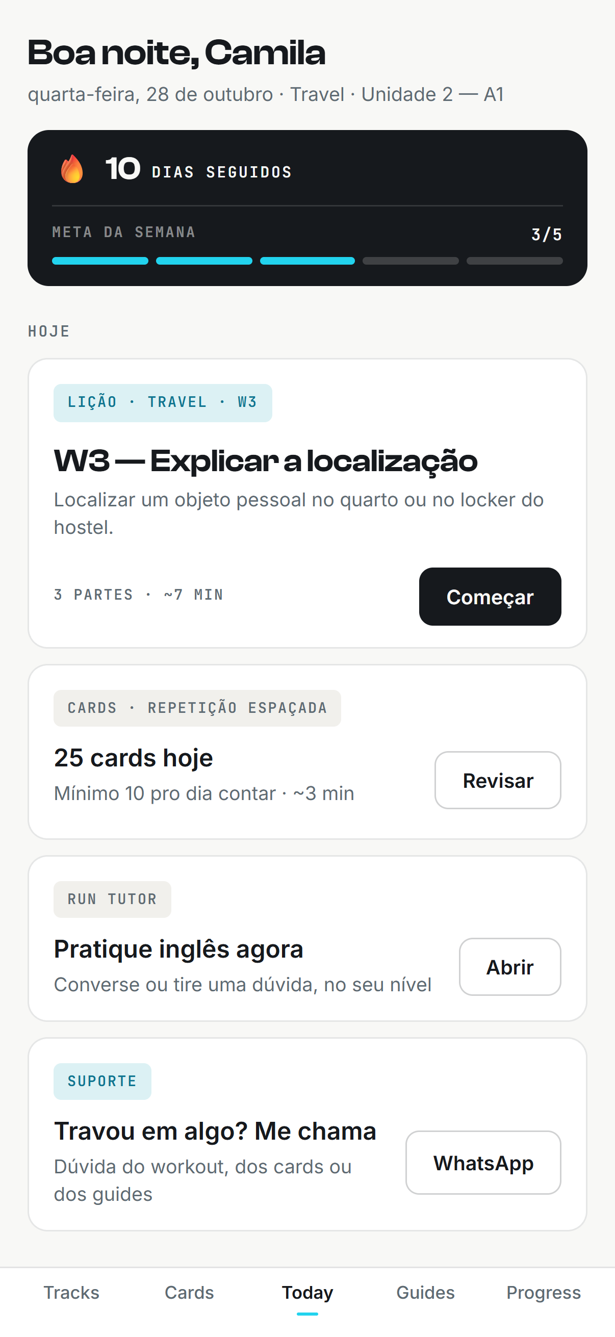 RUN Fluency App: Ativações diárias e microdoses